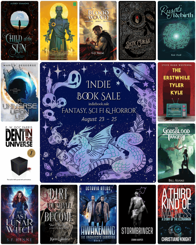 Covers for 14 of the ebooks featured in the August 23 – 25 Narratess Indie Book Sale for the Fantasy, Sci-Fi, and Horror Genres. Includes the Sci-Fi Male/Male Romance, Awakening, by Octavia Atlas.